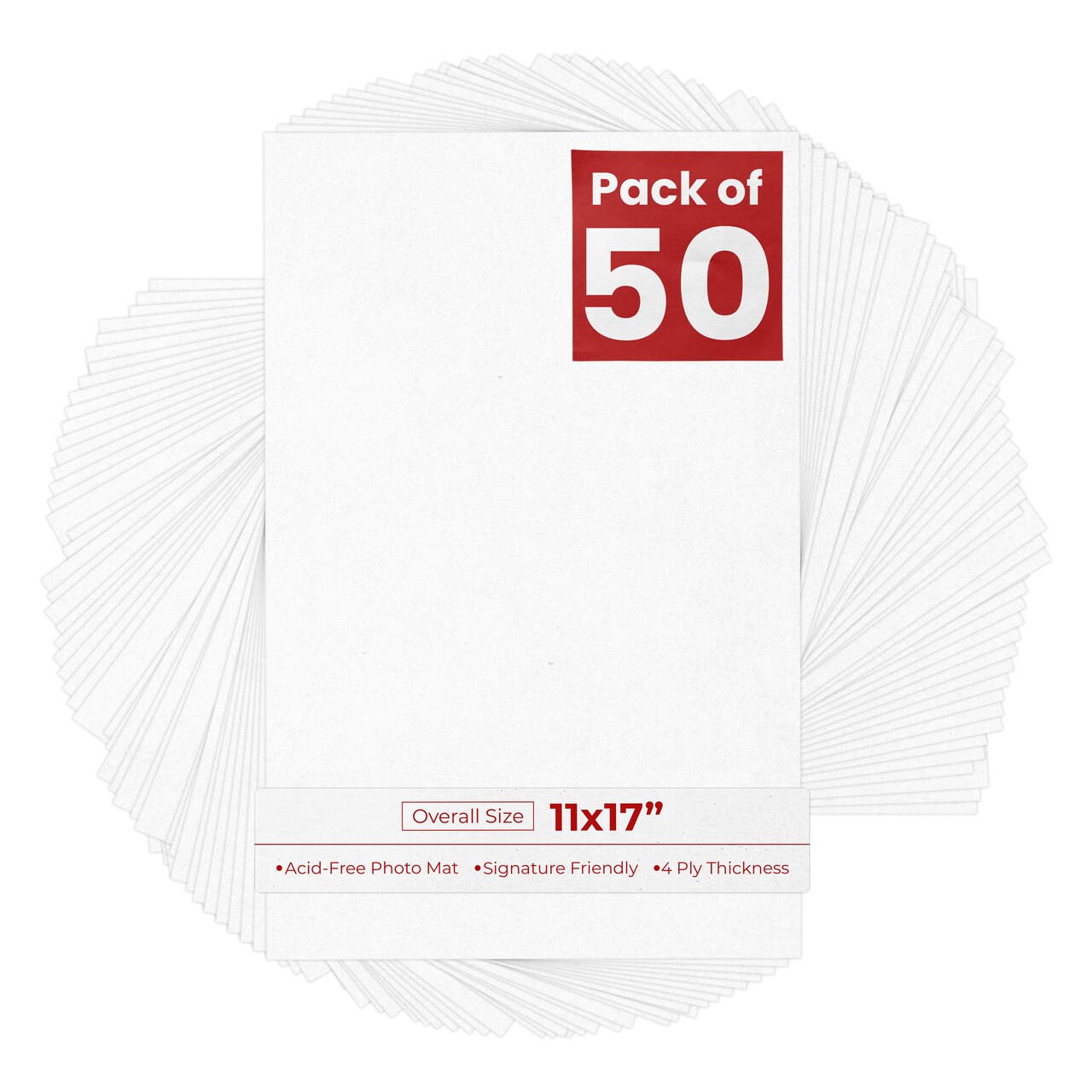 White with Black Core 11x17 Uncut Mat Board - Blank Sheets, No Opening